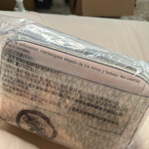 MICHAEL KORS Jet Set Large Logo Crossbody Bag MK Logo White Pink Gray Gold NWT - Picture 9 of 13